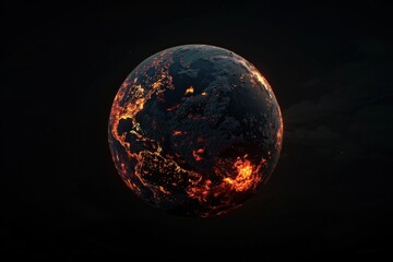3D rendering of the Earth glowing with red hot flames in the background.