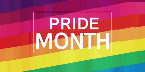 Colorful Pride Month Text Over Rainbow Background