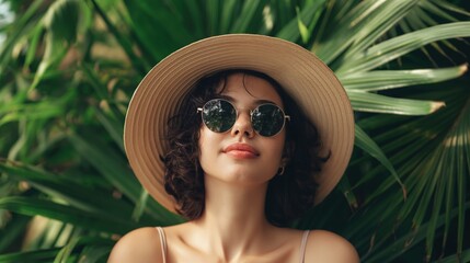 A woman with sunglasses and a hat standing outdoors