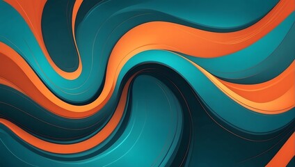 Cool Teal Orange Wavy Pattern with Flowing Curves and Blurred Light. Abstract Illustration Background.