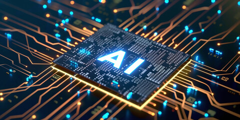 AI Technology Concept Highlighted on Circuitry