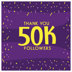 Grateful for 50K Followers, Thank You fifty thousand follower celebration post design with confetti,