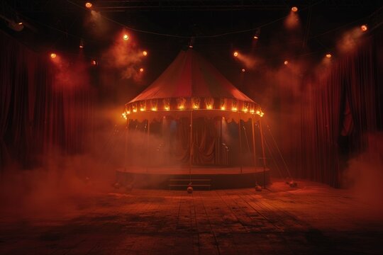 The circus tent is illuminated by spotlights. Generate AI image