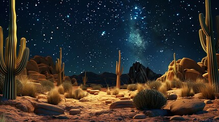 Naklejka premium Magic night over shining desert landscape wallpaper background