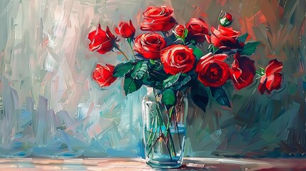 Oil painting roses art on canvas wallpaper background