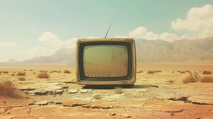 Retro tv in the desert concept wallpaper background
