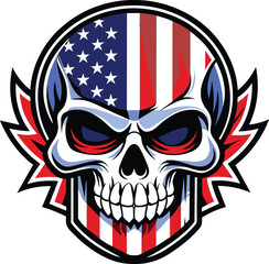  illustration of a skull with the colors of the US flag vector illustration, American flag painted on a skull head Vector