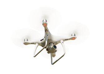 Isolated Unmanned Aircraft System (UAV) Quadcopter Drone In The Air.