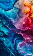 A colorful abstract painting with liquid flowing.