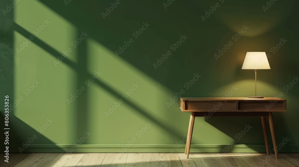 Poster 3D rendering of a green wall mockup background. Generate AI image