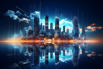 Abstract futuristic city skyline, Generative AI