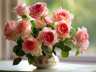 lovely bouquet of roses adorning a table, bringing beauty and elegance to any space. 
