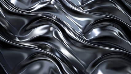 Fototapeta premium Abstract 3D rendering of liquid metal surface with smooth waves and ripples in elegant silver color