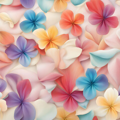 Close-up square image of multicolored flower petals floating in the air