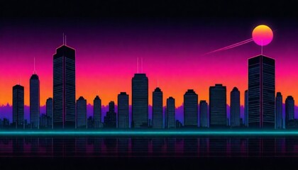 A retro sunset cityscape with silhouettes of build (11)