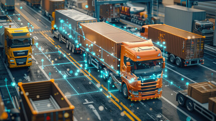 An infographic on the role of IoT in logistics, showcasing connected devices in trucks, warehouses, and ships.