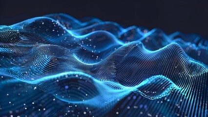 Naklejka premium Abstract Blue Wavy Digital Landscape with Particles
