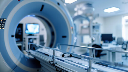 Obraz premium MRI is a magnetic resonance imaging device in a hospital or medical office, a device for diagnosing oncology and other diseases. Medical equipment and healthcare.