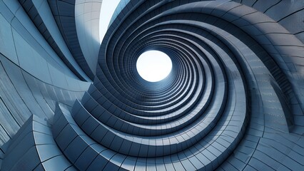 Obraz premium Abstract 3D rendering of a spiral staircase leading to a bright light