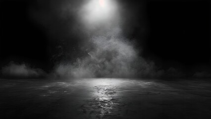 Dark and mysterious smoke filled room with a single spotlight shining down