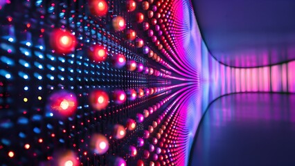 Abstract colorful illuminated led light balls forming a futuristic digital tunnel