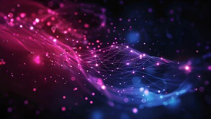 Obraz premium Abstract glowing pink and blue plexus background with bokeh lights