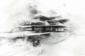 Futuristic Architecture Concept Sketch in Monochrome