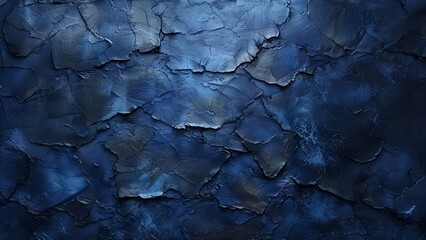 Fototapeta premium Abstract blue cracked concrete wall texture background with dark blue gray grunge rough surface