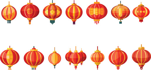 set of Chinese lanterns  vector illustration, 