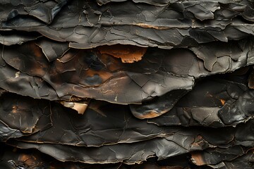 Close-Up View of Charred and Cracked Burned Papers Texture