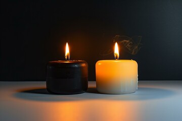 Two Candles Burning Peacefully on Contrasting Backgrounds