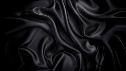 Obraz premium Black silk fabric with elegant soft waves, dark smooth cloth with luxurious wavy folds