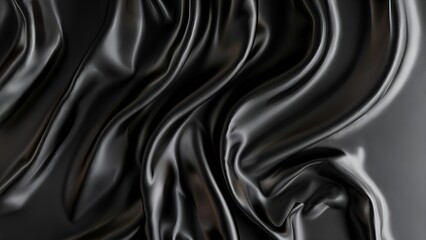 Obraz premium Black silk fabric with elegant waves, smooth and soft, for backgrounds and wallpapers
