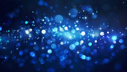 Blue glittering lights and stars on dark blue background