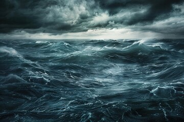 Dark stormy sea with strong wind and high waves. Generate AI image