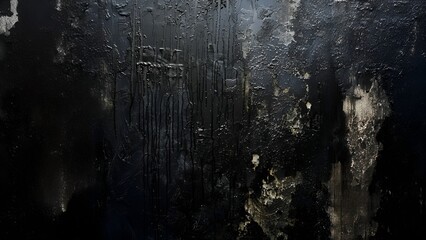 Abstract black and gold grunge background with drips and cracks