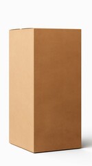 Brown tall product box copy space is isolated against a white background for ad advertising sale alert or news blank copyspace for design text photo website 