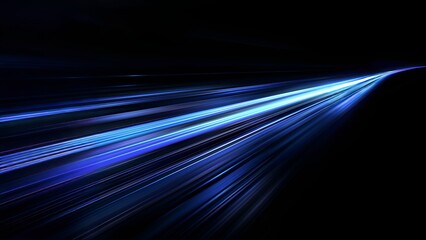 Abstract glowing blue light speed motion blur on black background