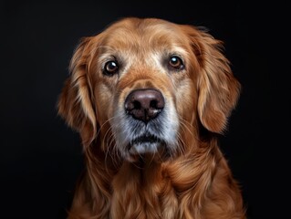 A cut golden retriever with a narrow face, on his birthday, ultra realistic photograph , generated with ai