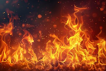 Fototapeta premium Intense Flames and Sparks on Dark Background Illustration
