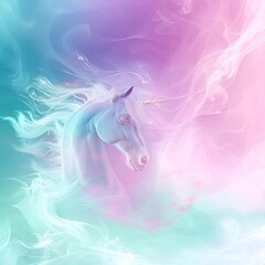 Graceful Unicorn in a Dreamy Fantasy World of Pastel Colors and Swirling Mists