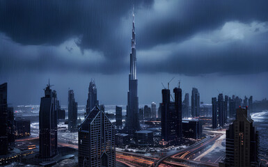 A storm and rain sweep through the city