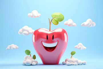 Obraz premium Smiling red apple on blue background