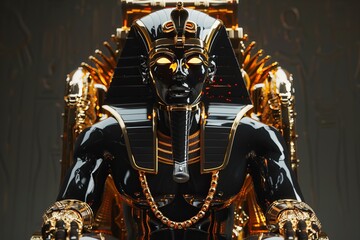 Futuristic Pharaoh in Golden Throne Room