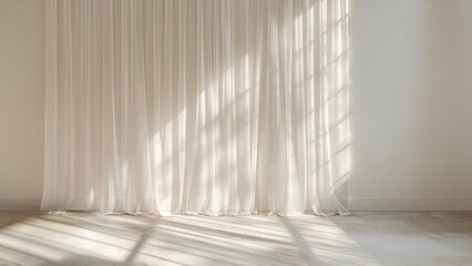 Obraz premium Elegant Cream Curtains Casting Shadows on the Floor in a Bright Room