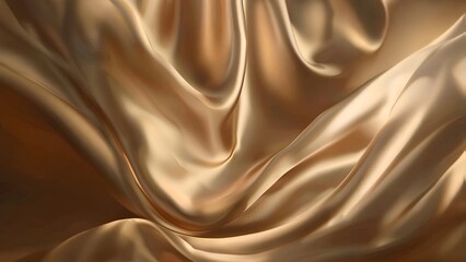 Fototapeta premium Golden silk fabric with smooth folds and waves, luxurious satin texture closeup
