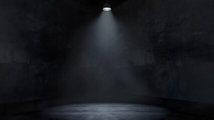 Spotlight in a dark room with grunge concrete walls and floor