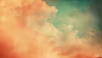 Nostalgic sky in shades of peach and mint green with a faded, vintage texture