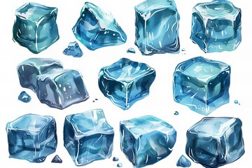 Stylish Watercolor Ice Cubes in Various Forms and Angles
