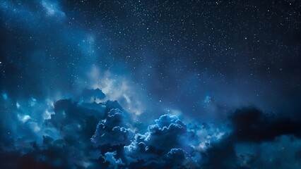 Blue and Purple Dreamy Night Sky with Stars and Clouds